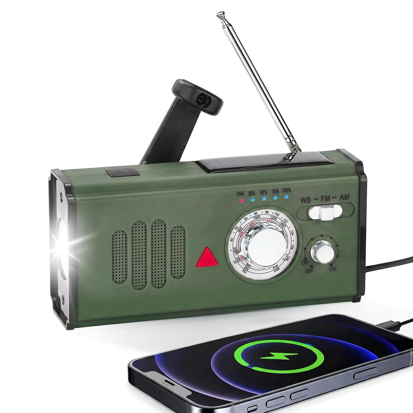 Notfallradio mit Kurbel, 4000mAh Powerbank Batterieradio, AM/FM/WB Weltempfaenger Kurbelradio mit Handyladefunktion, SOS-Alarm und LED-Taschenlampe, Notfallpaket Stromausfall Fuer Camping
