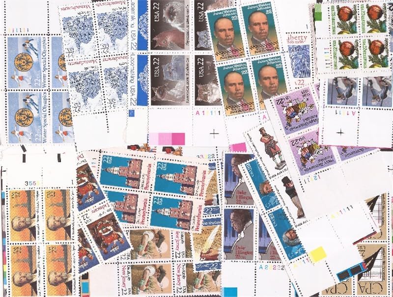 US Stamps - 25 Different - 22c Plate Blocks - Below Face Value!