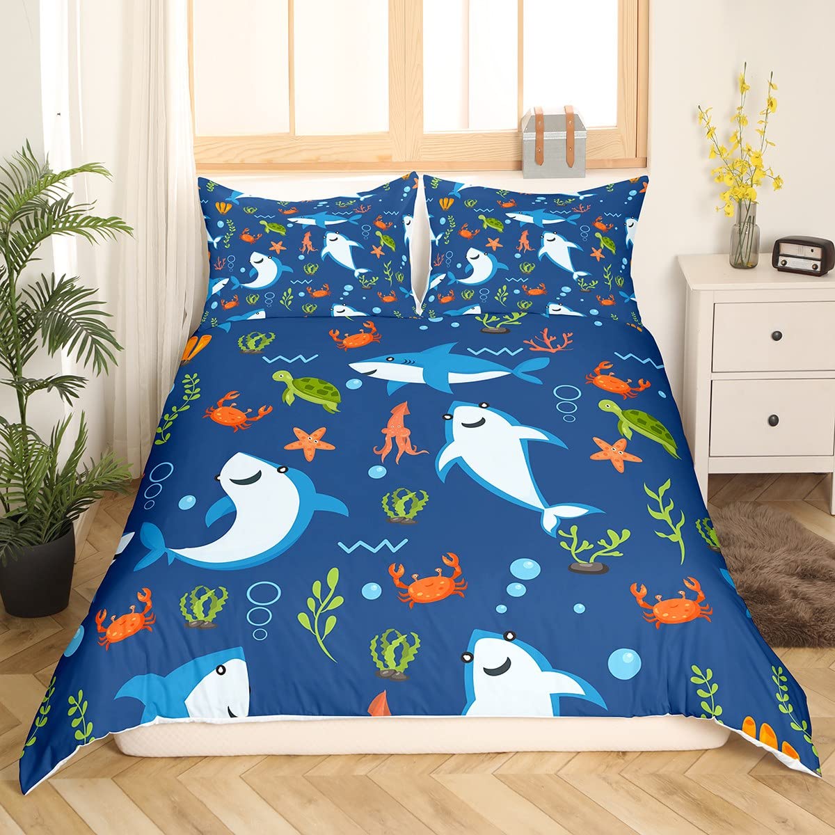 Set di biancheria da letto per bambini con motivo squalo e tartaruga marina di Homemissing, copripiumino per ragazzi e ragazze, decorazione per la camera da letto, motivo creature oceaniche