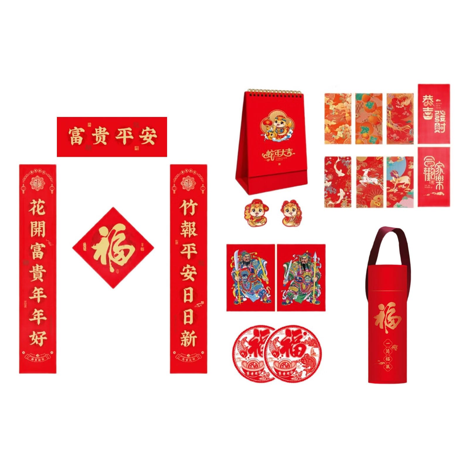 Tsophreniq 2025 Snake Year Using Flocking Couplets Set Tube and Calendar Stylish Spring Couplets with Decal Luck Snake Year Home Decors