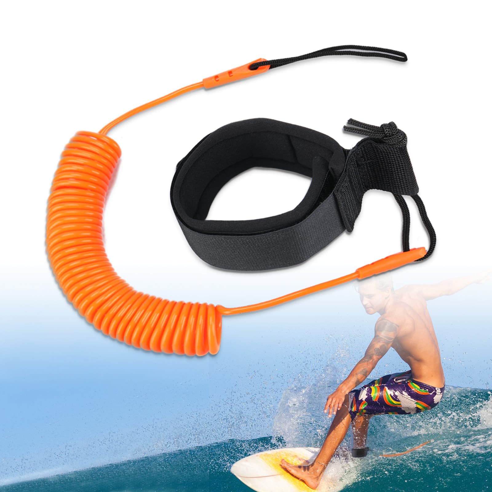 MAJOYLIFE 10ft Surf Leash,SUP Board Ankle Leash for Surfboard,Stand Up Paddle Board,Kayak Longboard and Other Water Sports(Orange)
