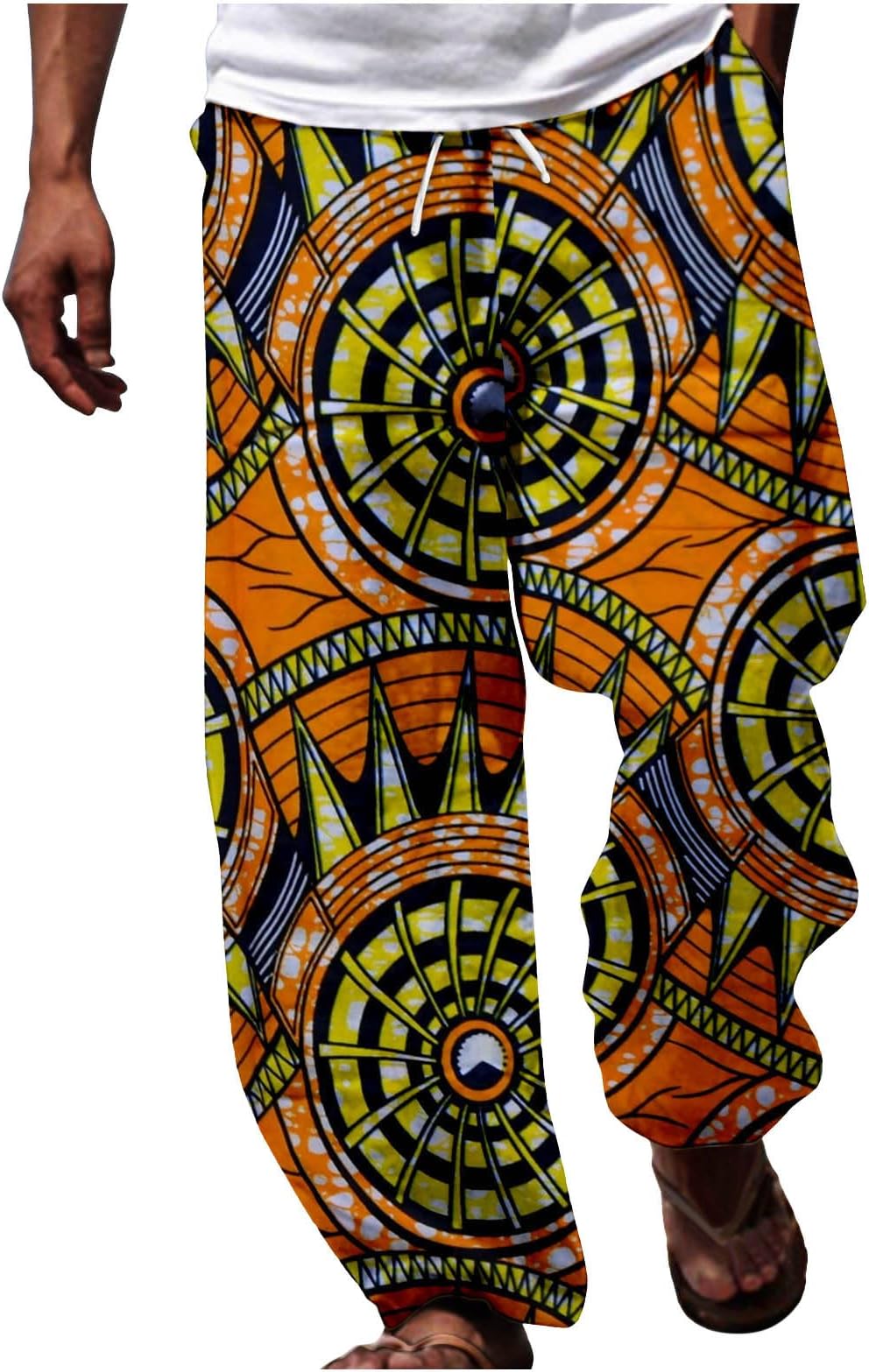 Men Linen Drawstring Pants Elastic Drawstring Waist Lightweight Summer Beach Pants Loose Baggy Yoga Trousers Mens Wrinkle Free Beach Slacks Harem Pants
