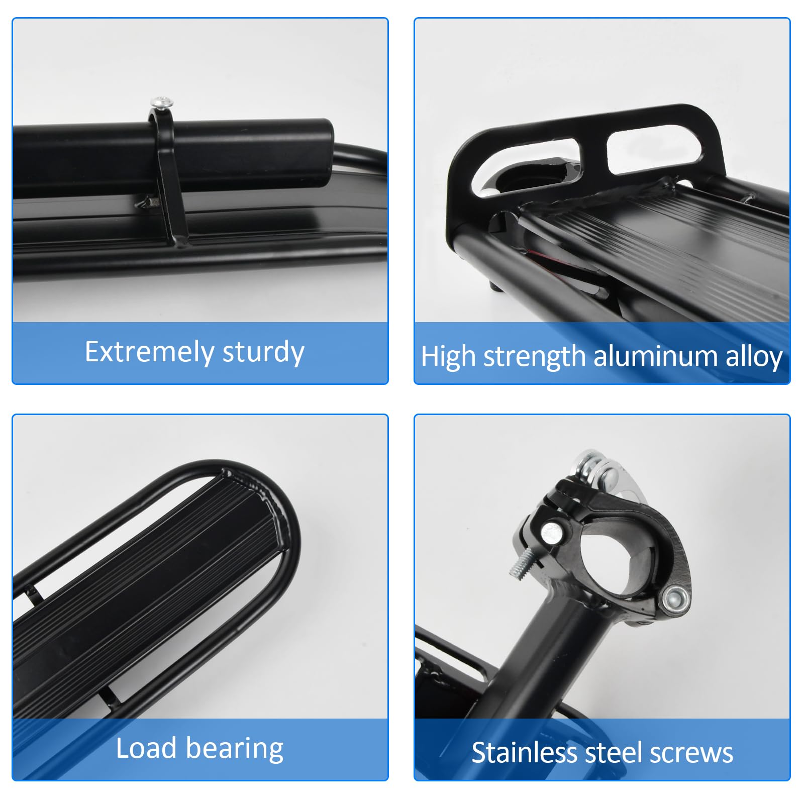 Portapacchi Bici Posteriore - Lega Alluminio, Sgancio Rapido, Capacità 10 Kg, Per Mountain Bike E City Bike