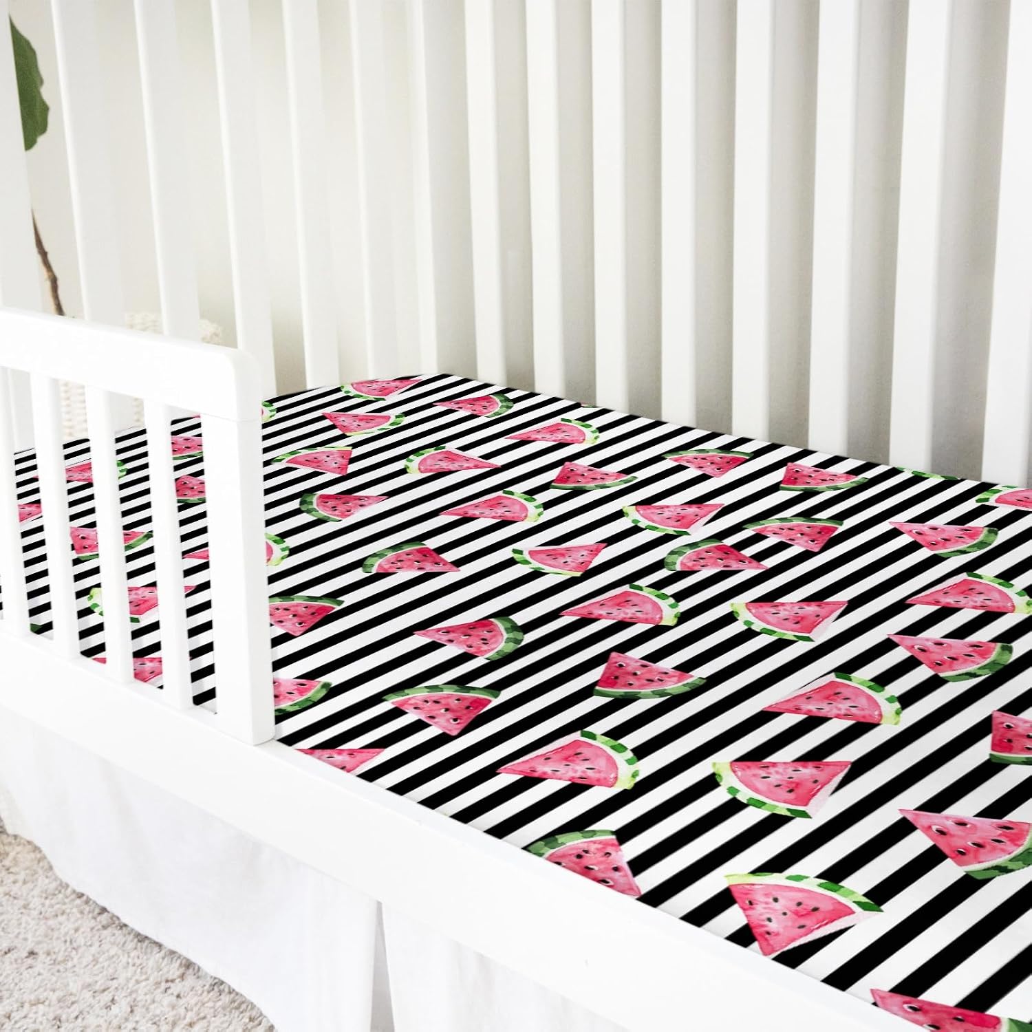 Watercolor Watermelon Dots Baby Crib Sheets 52''x28'' Watermelon Fruits Snug Fitted Crib Mattress Covers for Boy Girl Boho Summer Fruits Soft Baby Nursery Bed Sheet for Standard Crib Toddler Mattress