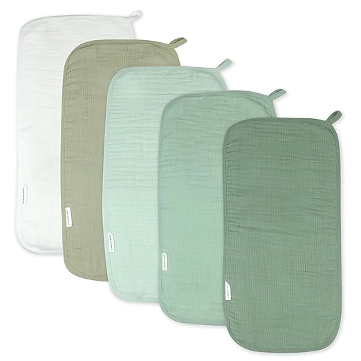 HonestBaby Multipack Woven Burp Cloths Soft Absorbent Multi-layered 100% Organic Cotton Infant Baby Boys, Girls, Unisex, Sage Ombre, One Size