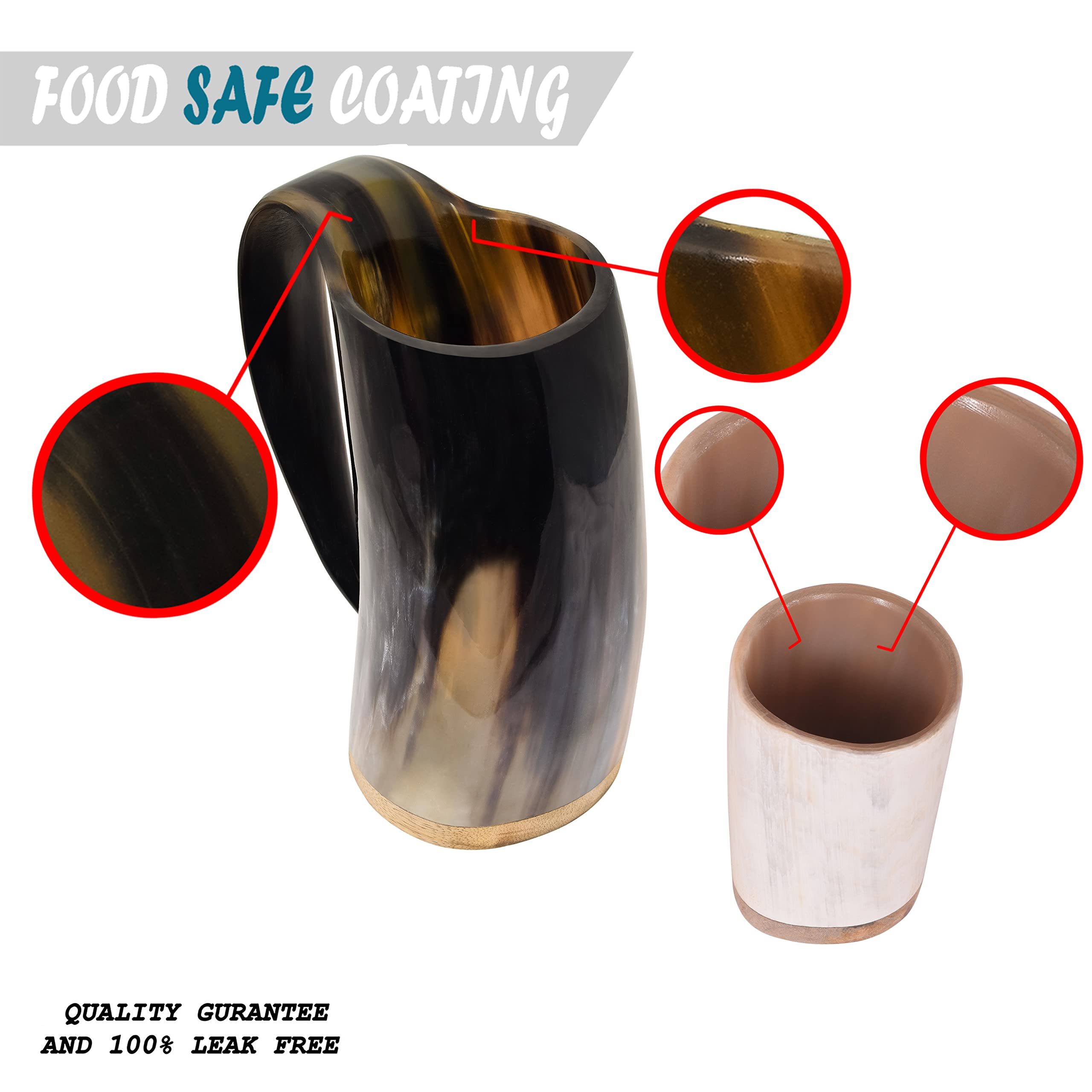 Boccale da birra in autentico corno vichingo, bicchierino, apribottiglie e sottobicchiere (set da 4 pezzi) | Boccale da birra medievale autentico | Sacco di iuta incluso