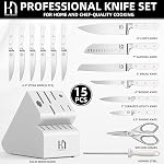 Kitchen Knife Block Set, 15-Piece Enduring Ultra Sharp Knife Set, Japanese High Carbon Stainless Steel, Premium Forged Knives for Kitchen and Professional Chefs, White, Valentine's Gift