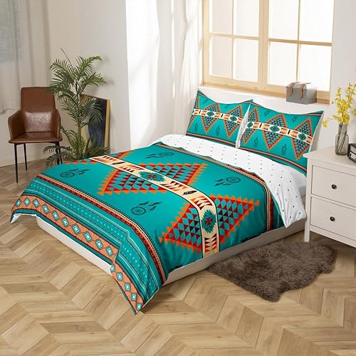 Miniatura 6 de Juego de ropa de cama occidental, tamaño Queen, funda de edredón azteca nativa del suroeste para mujeres y hombres, funda de edredón exótica de