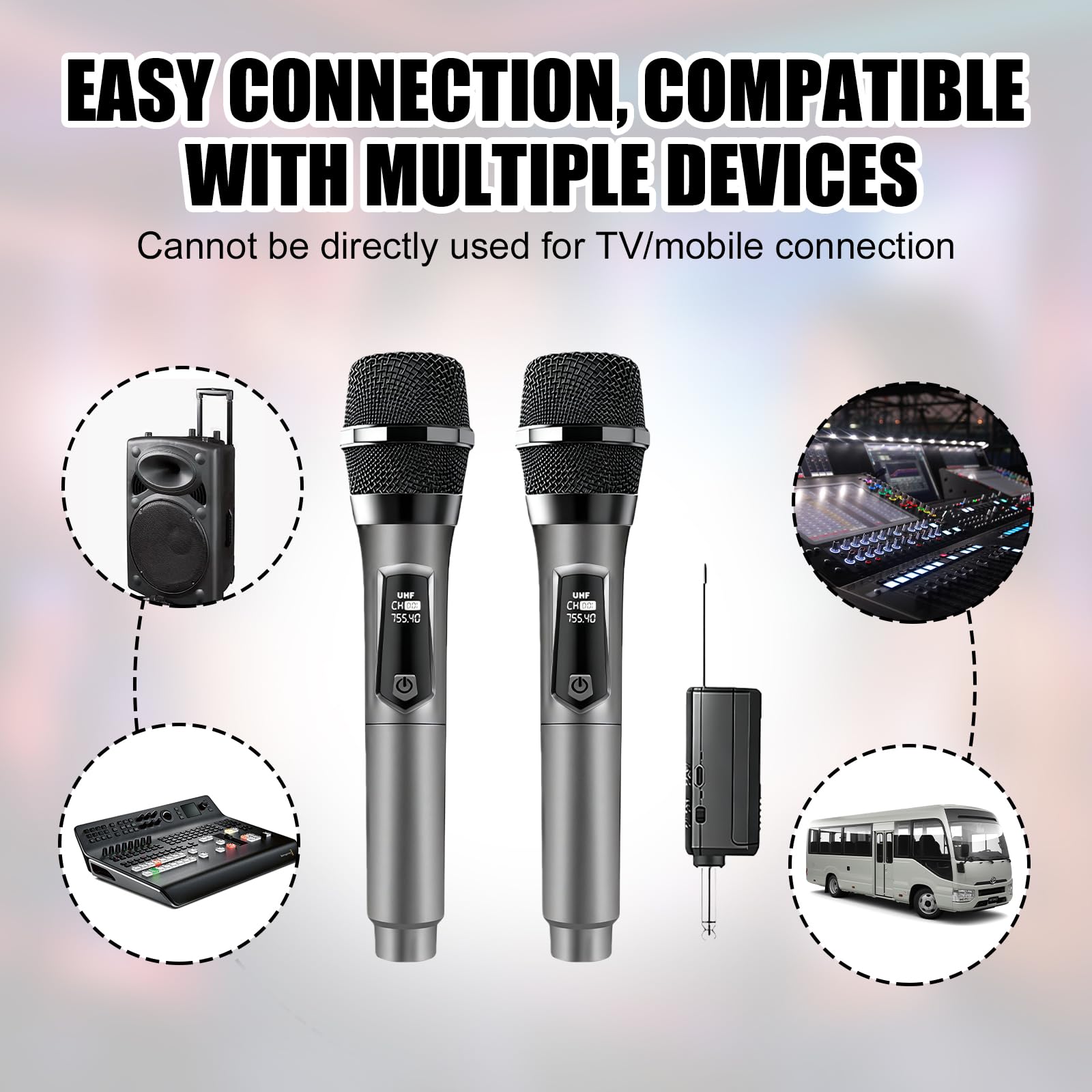Kabelloses Mikrofon, Wiederaufladbares Funkmikrofon, Dual-Handmikrofon mit USB-C, Mikrofon Kabellos, UHF Kabelloses Mikrofonsystem Plug-and-Play für Karaoke DJ Reden Partys Bühne Hochzeiten(Grau)