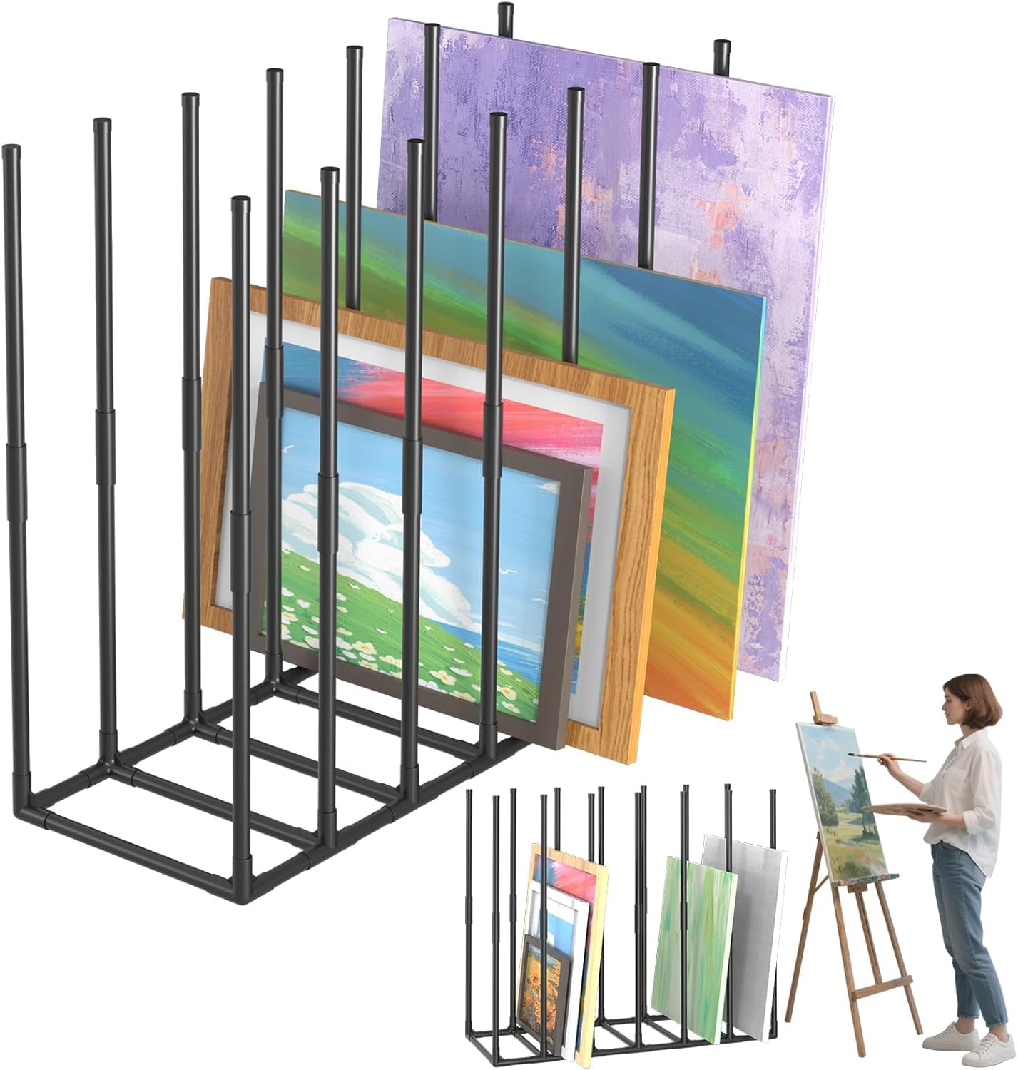 Großes Kunst-Aufbewahrungsregal, Kunst-Abtropfgestell, Kunst-Leinwand-Organizer, Aufbewahrungsrahmen, Paneele, Drucke, Leinwände, Paneele für Ölgemälde, Kunststudio, Galerie