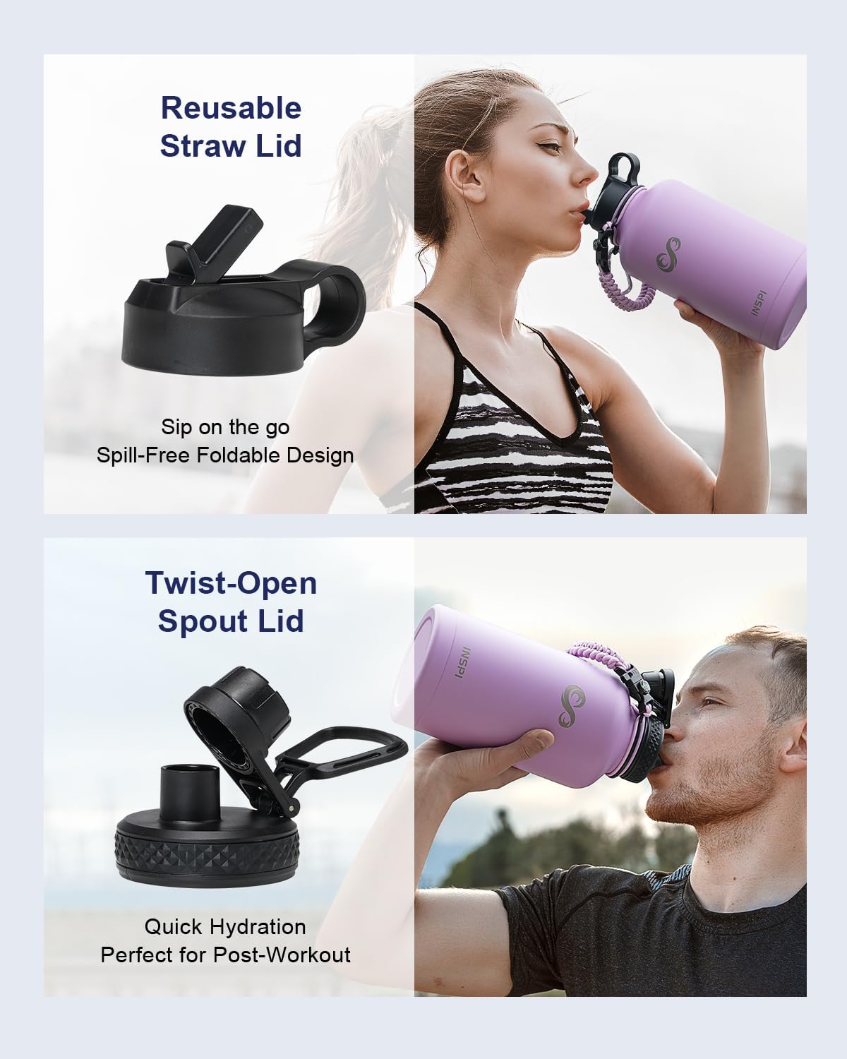 64oz Insulated Water Bottle with Paracord Handle, INSPI Half Gallon Stainless Steel Water Bottle with Straw, Sports Water Jug with Carry Pouch and Carabiner for School & Hiking, Keep Cold Hot, Purple - Image 5