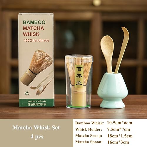 Miniatura 5 de Juego de batidor de matcha, juego de 4 piezas, batidor de bambú matcha + soporte para batidor de cerámica + cuchara+cuchara, 100% hecho a mano de