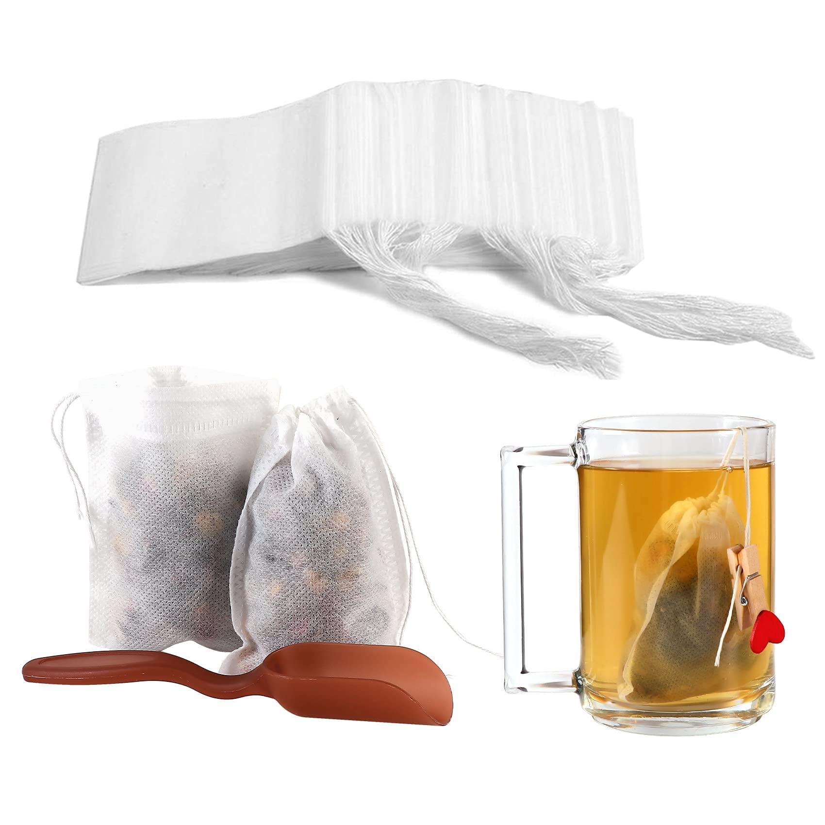 Disposable Tea Filter Bags, Safe&Natural Cotton Muslin Material Empty Tea Bags with Drawstring, 100% Unbleached Paper Drawstring Tea- Bags Tea Infuser for Loose Leaf Herd Coffee (100, 2.75" x 3.54")