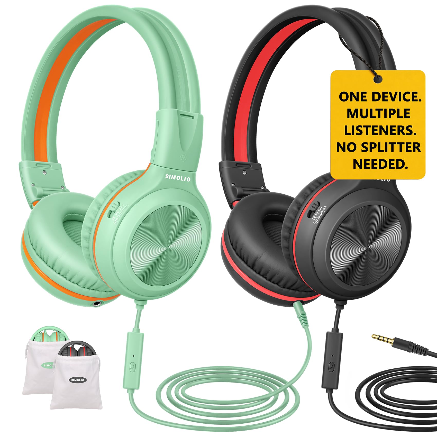SIMOLIO 2 Pack Headphones for Laptop, Computer, Cell Phone & Tablet with 3.5mm Jack, Adults & Kids Headphones Wired, Plug in Head Phones for Laptop,Travel with Aux 3.5 mm Jack-image-14