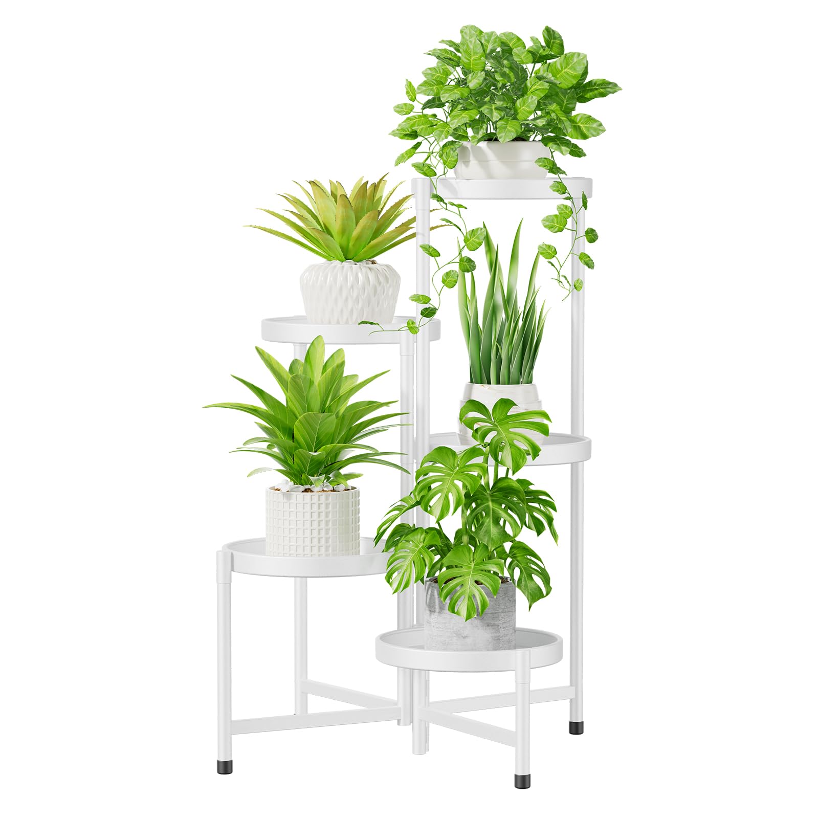 Photo 1 of iDavosic.ly 5 Tier Large Plant Stand Indoor with 10 Inch Wide Tray, Tiered Corner Metal Outdoor Flower Display Holder Shelf, Folding Tall Rack for Patio Porch Living Room, White