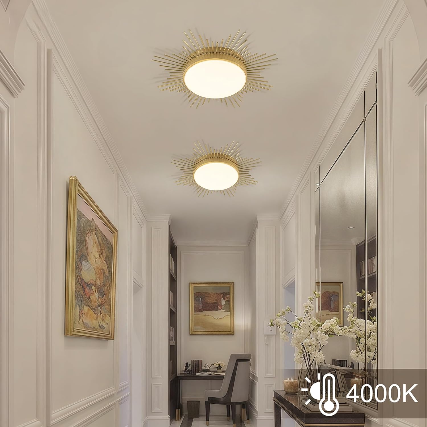 D23.6 In. LED Dimmable Ceiling Lights Flush Mount, Kids Ceiling Light Fixture, Nursery Light Fixture Brass Firework Flower Ceiling Light for Kids Room Bedroom Nursery Ceiling Light 5CCT 2700K-5000K