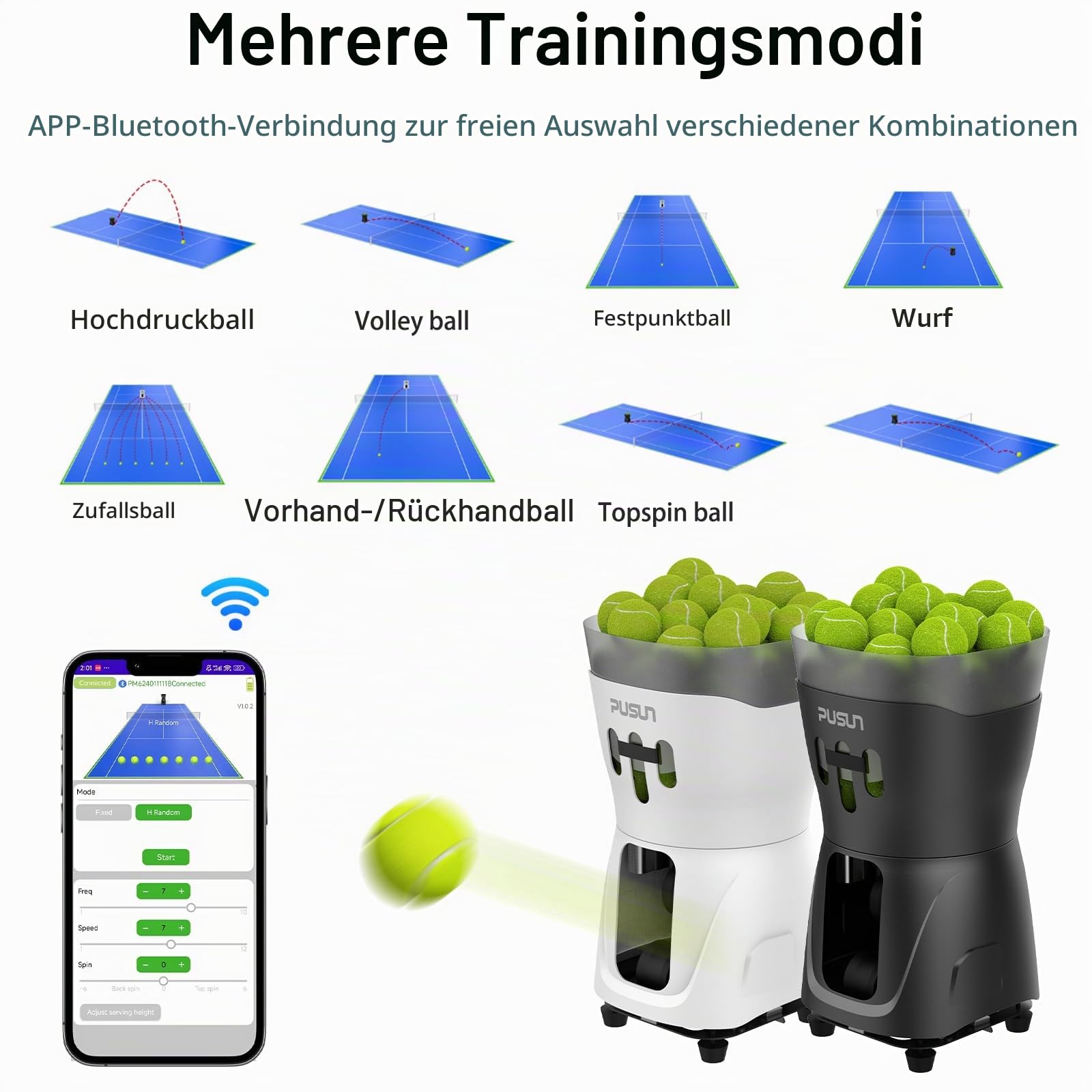 PT-Mini Pro Tennisballmaschine - Automatischer Aufschlag mit einstellbarer Geschwindigkeit und Winkel - Langlebige Bauweise - Hohe Kapazität - Ferngesteuert - Premium Trainingsgerät für Spieler aller