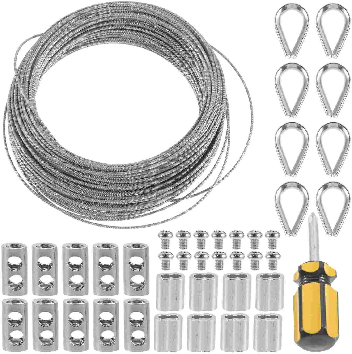 Stainless Steel Coated Wire Rope Light String Suspension Kit Garden Fence Roll Set (30 Meter Set) Thimble Trellis Cable Railing