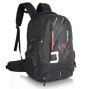 Half Moon Extra Large 60L Rucksack Travel Backpack Bag for Man Waterproof Trekking Bag for Men with Rain Cover & 17-Inch Laptop Luggage Bags for Mens Hiking & Tourist Bag for Men (Black & Red)