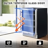 Vista 6 de Albott Beverage Refrigerator-24 In fridge with Glass Door, Adjustable Shelves and LED Touch Panel, Under Counter Design for Wine Beer, Built-In or