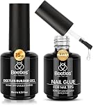 beetles Gel Polish 3 Pcs 15ml No Wipe Gel Top Coat & Base Coat White Gel Polish Set Soak Off Uv Nail Lamp-Shine Finish and Long Lasting Gel Glossy Top Coat Base Gel French Nail Art Design Manicure Kit