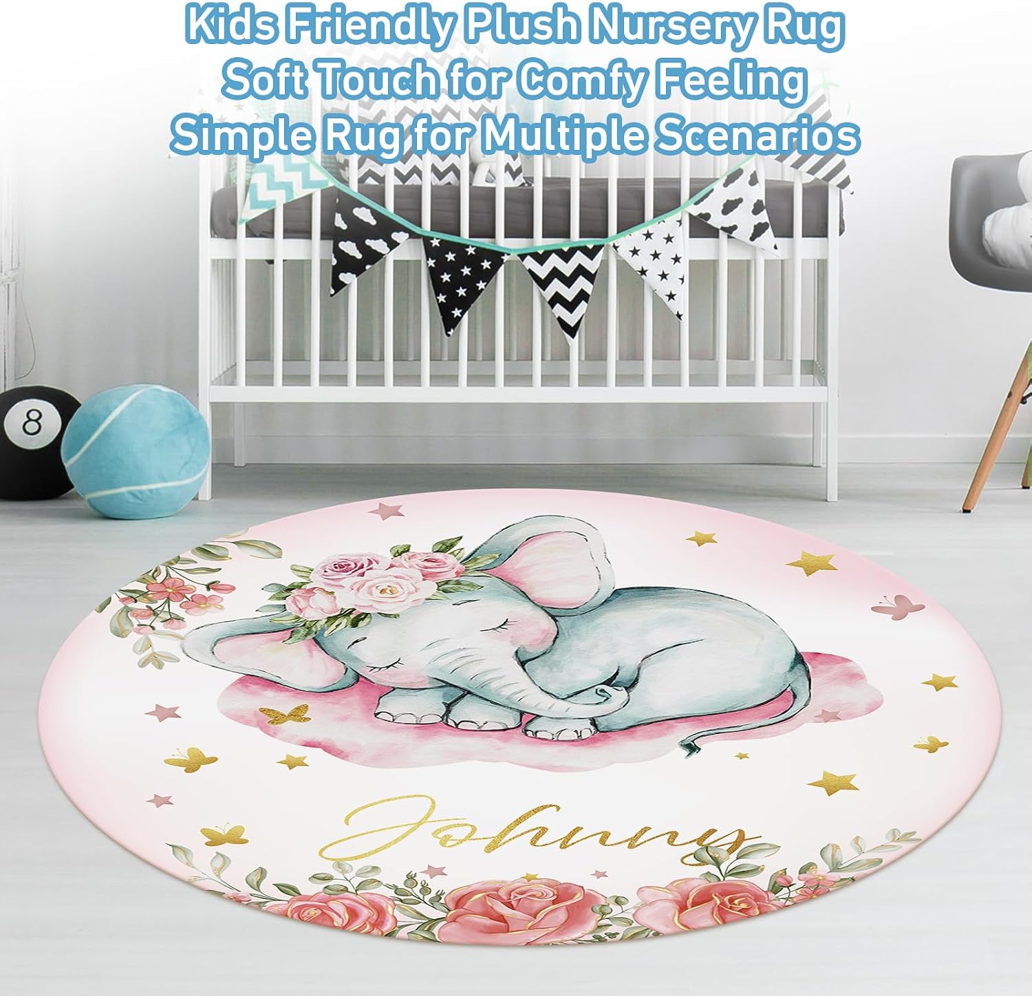 Dyoart Personalized Baby Crib Bedding Set - 5 Piece Custom Baby Crib Sets with Name, Nursery Bedding Set for Baby Boys Girls Crib Elephant Gift Idea Double Layer Blanket Set(Fixed Size)
