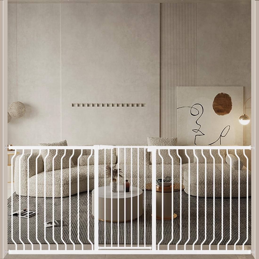 ALLAIBB White 40.55" Extra Tall Wide 76.77-85.43" Baby Gate Pressure Mounted Walk Through Child Kids Safety Toddler Tension Pet Dog Gates with Extension for Doorways Kitchen