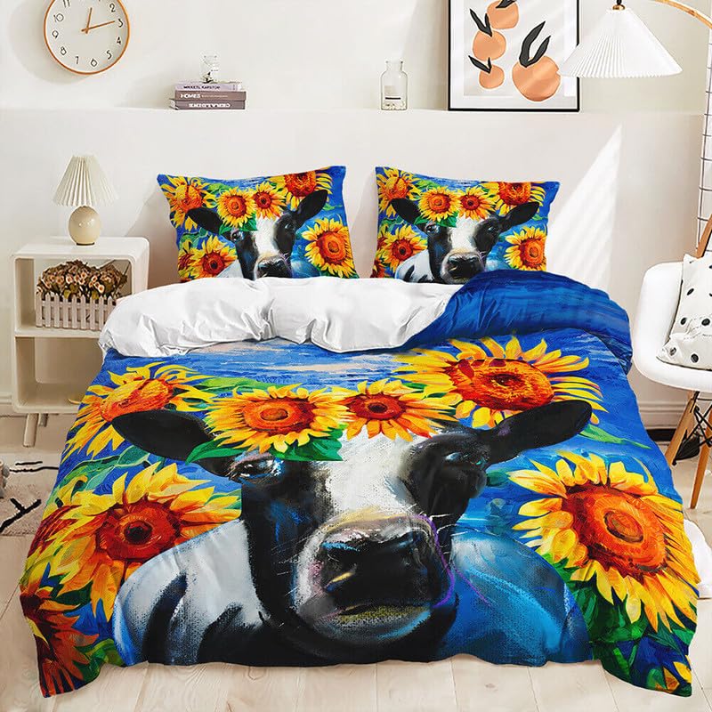 Housse de couette 90x190 bovins bleus pour transformer la chambre d'enfant en douce ferme