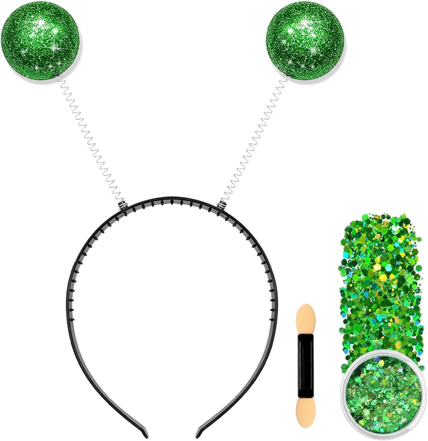 MUKOSEL Alien Headband with Glitter, Green Martian Alien Antenna Headband, Alien Costume Accessories for Women Adults Halloween Cosplay Costume Theme Party