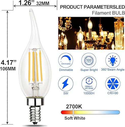 Miniatura 26 de Energetic Bombillas LED de filamento regulables, 8 W, equivalente a 60 W, blanco cálido 3000 K, vidrio transparente clásico, bombilla LED A19