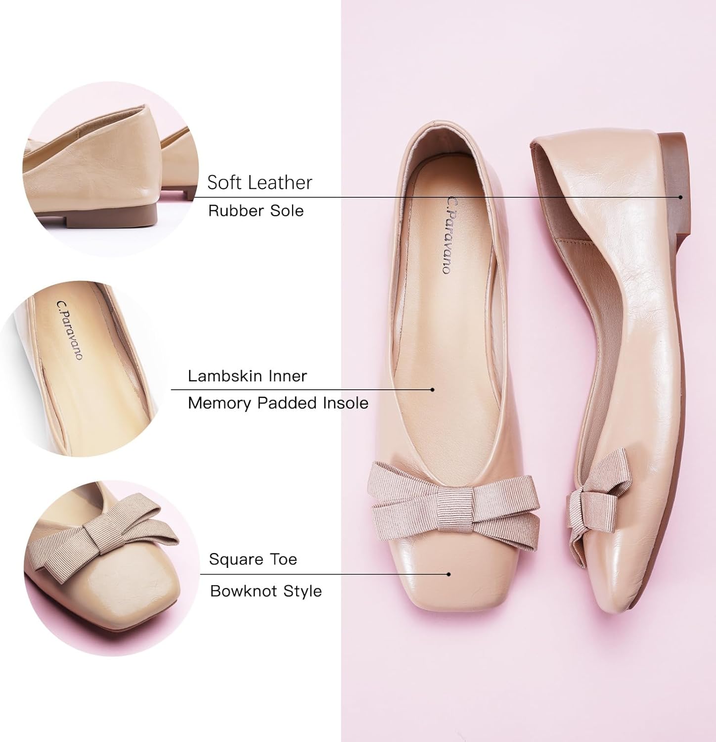 C.Paravano Women's Flats | Ballet Flats | Leopard Print Shoes | Square Toe | Flats for Women Dressy Comfortable - Image 5