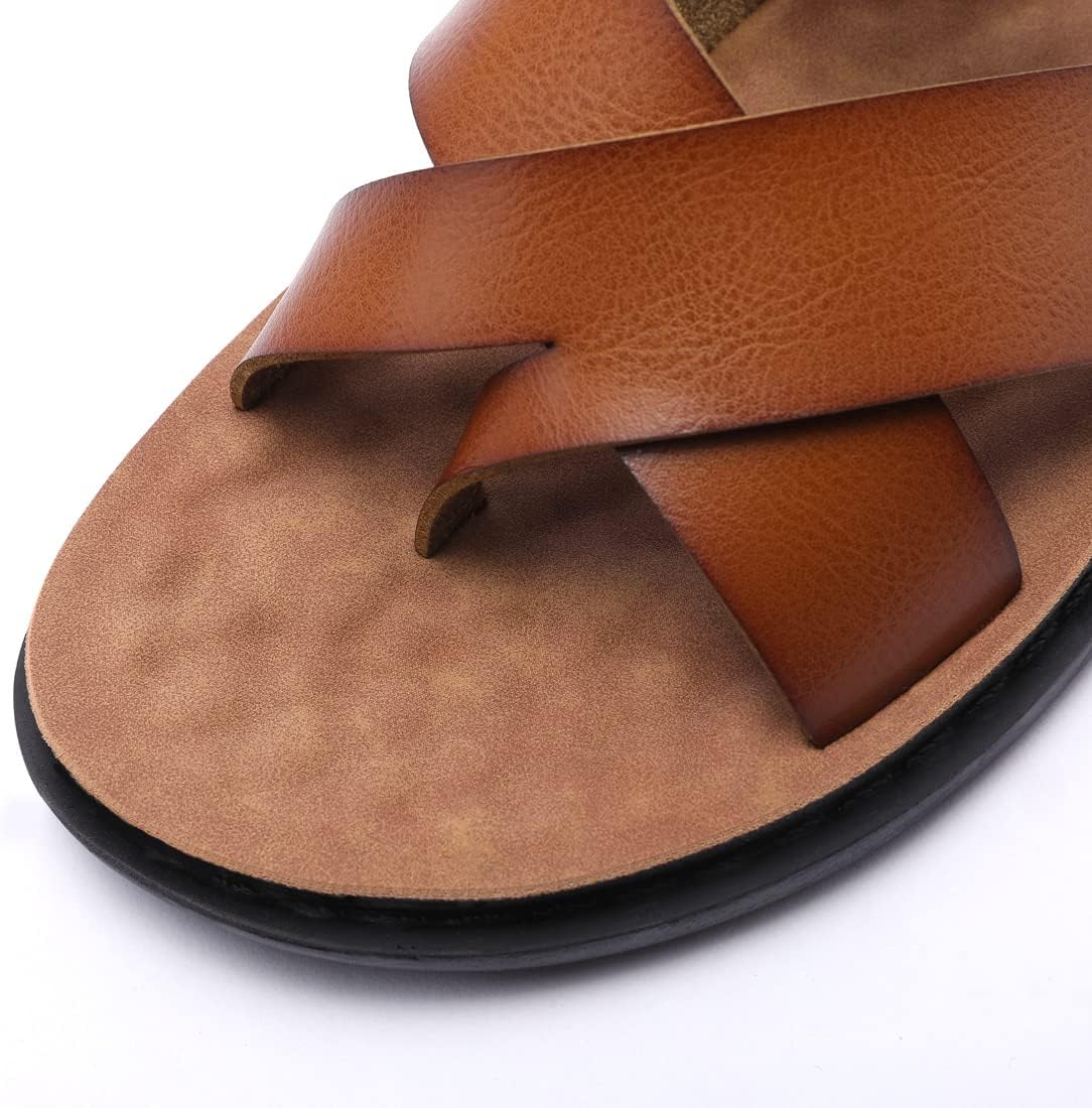 Harssidanzar Men's Sandals,Quick-Dry Flip-Flop Summer Slip On Cross Straps Slide Sandals Toe Ring Style Outdoor And Indoor KM221US - Image 2