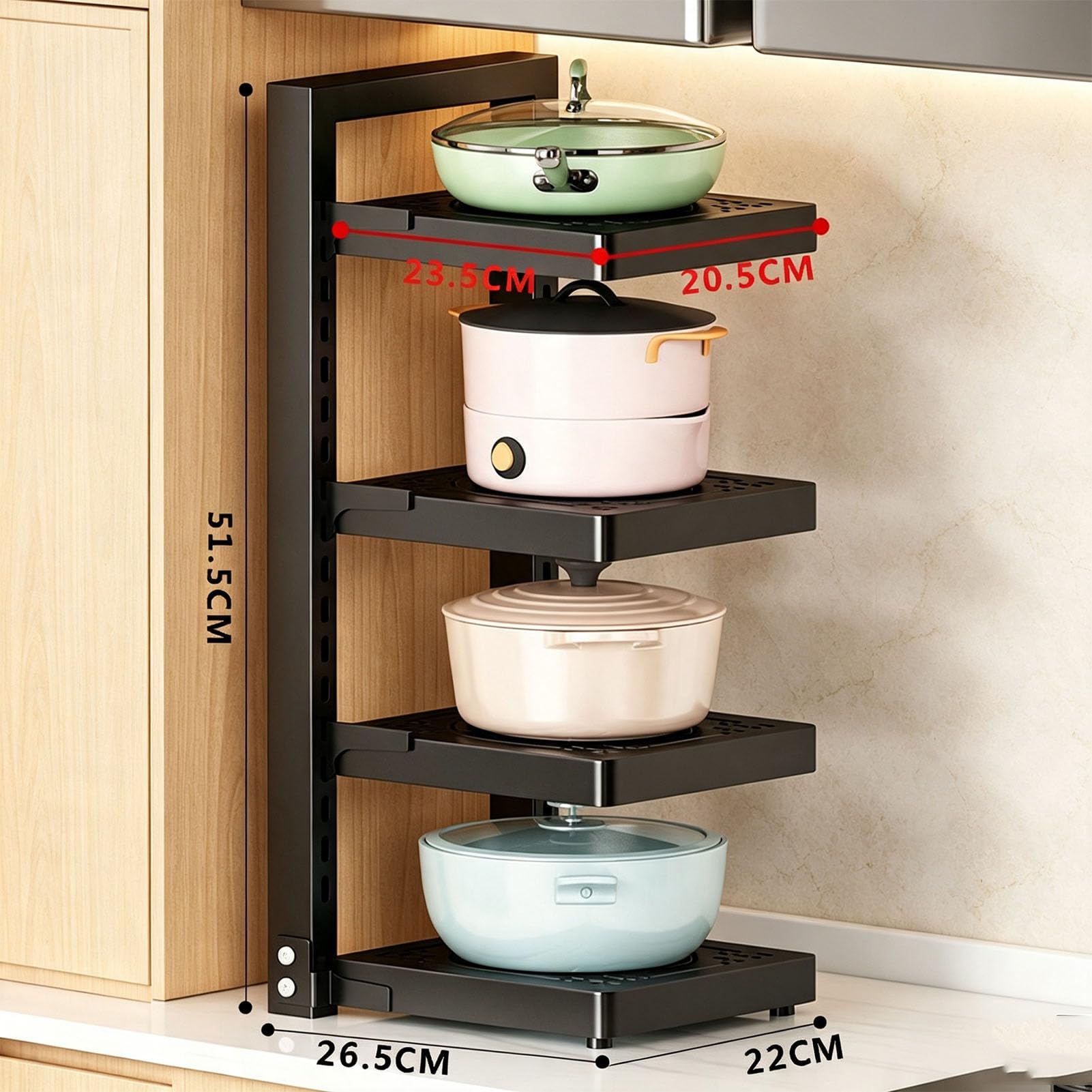Support vertical réglable pour casseroles de cuisine | Support pour casseroles, poêles et couvercles – Maximisez l'espace de rangement intérieur pour plusieurs tailles de casseroles
