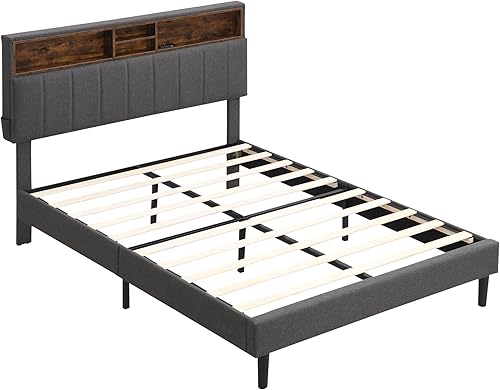 Miniatura 32 de Cama de plataforma flotante tamaño Queen con sensor de luz y cabecero, marco de cama moderno tapizado de terciopelo suave, no necesita somier
