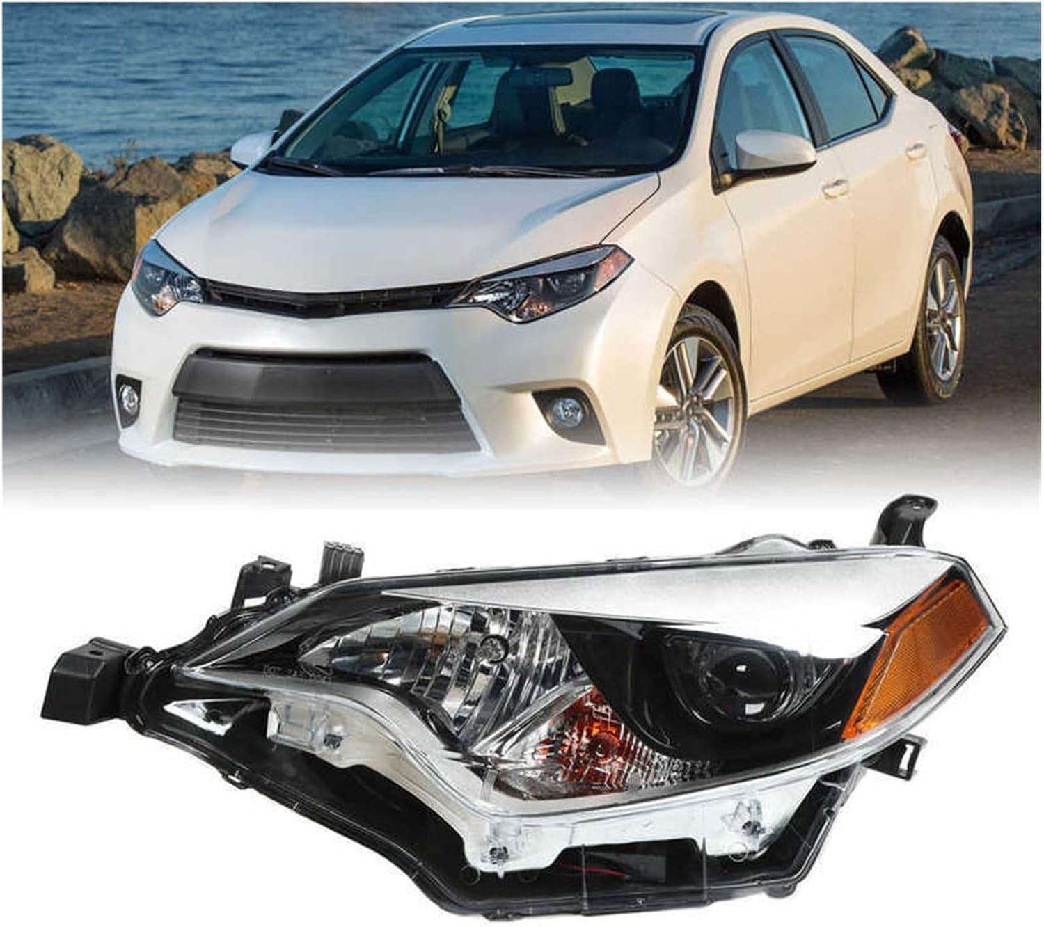 1pc Automobile Front Halogen Headlight Assembly Headlight Accessory Replacement Compatible With Toyot Corolla 2014-2016 US(Right Hand Drive)