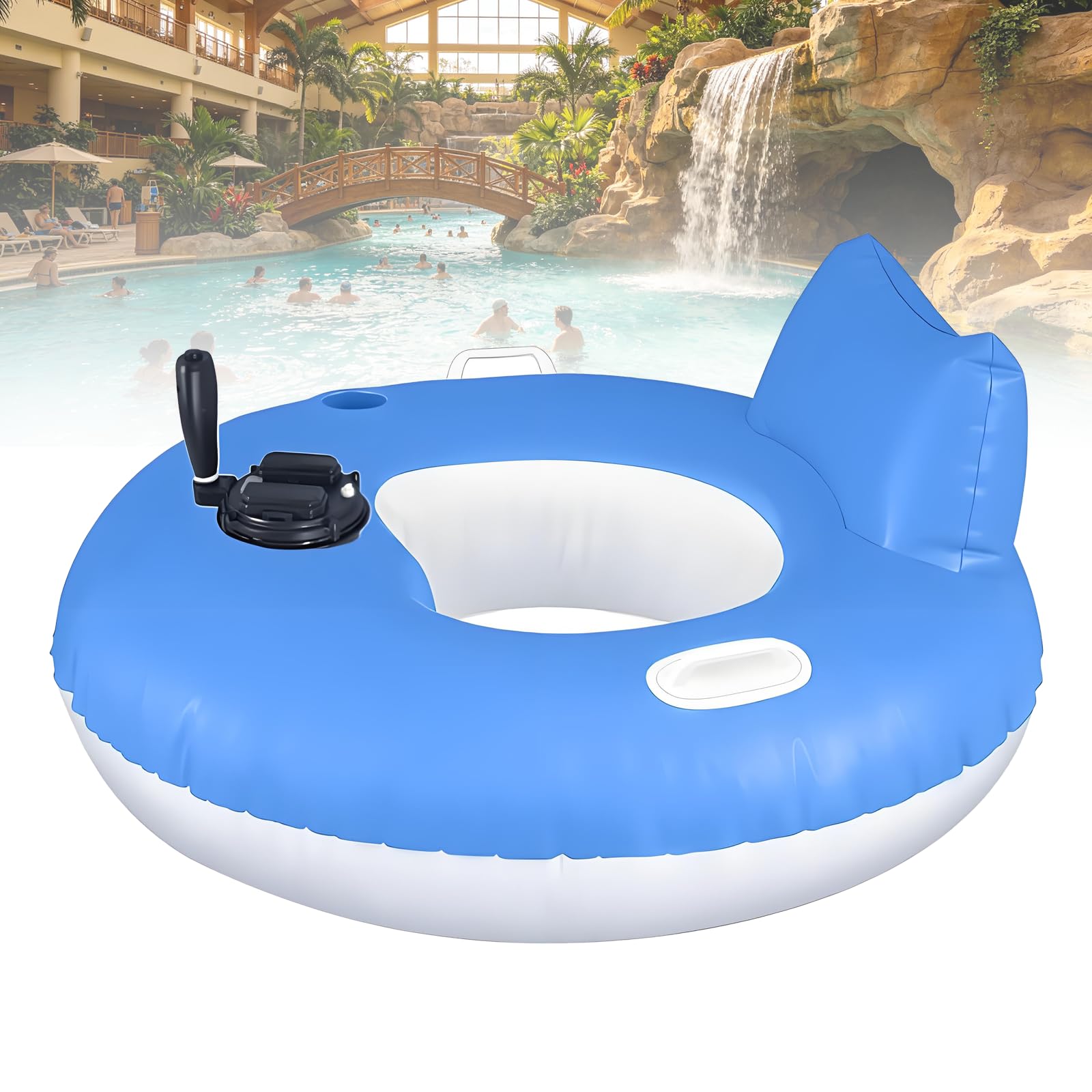 Gavscient Rechargeable Electric Pool Float For Adults, Motorized Inflatable Lounger With Single/Dual Motor Options, Joystick Control, Backrest, Propeller Drive For Lake Summer Round