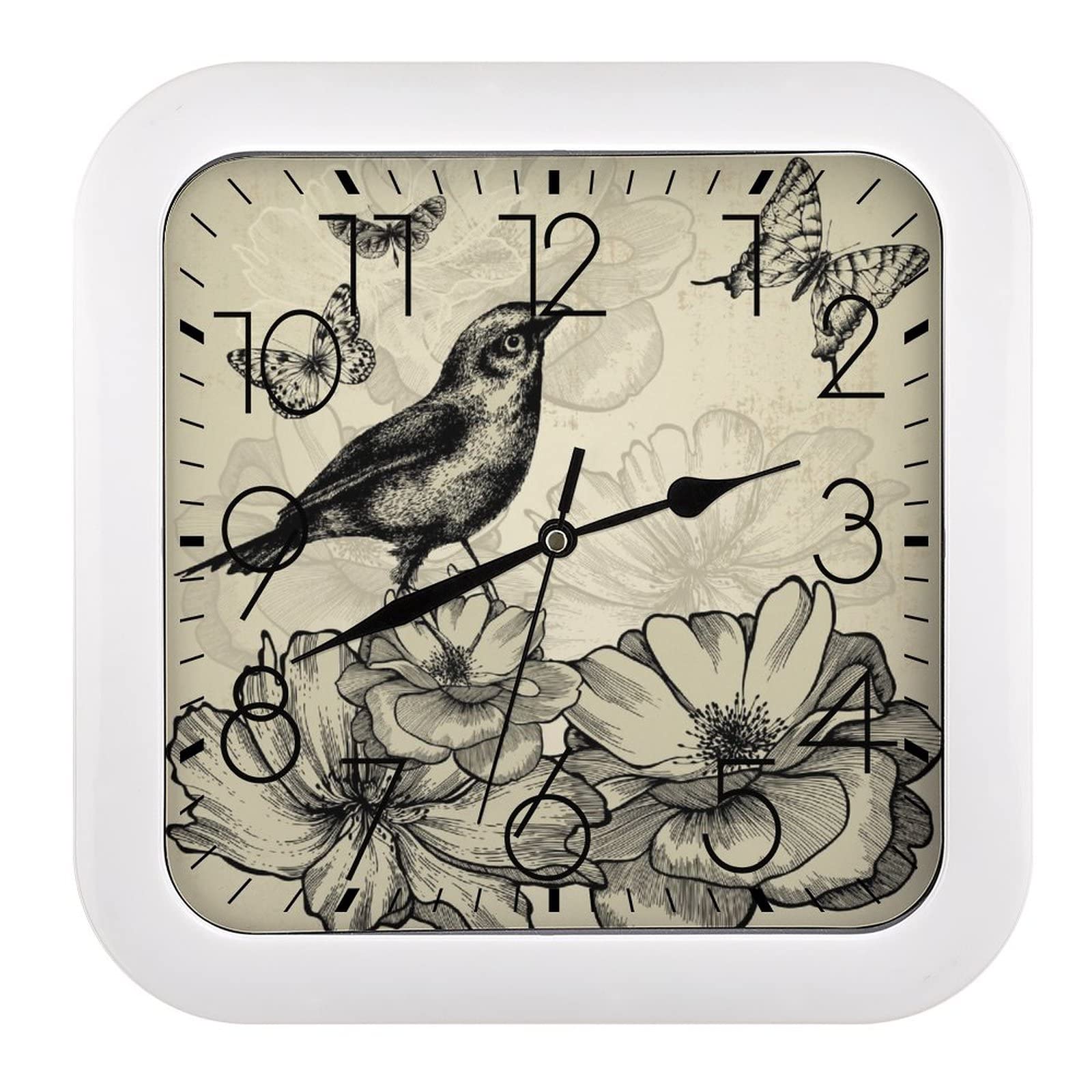 Horloge murale carrée oiseau papillon pour embellir un mur vide
