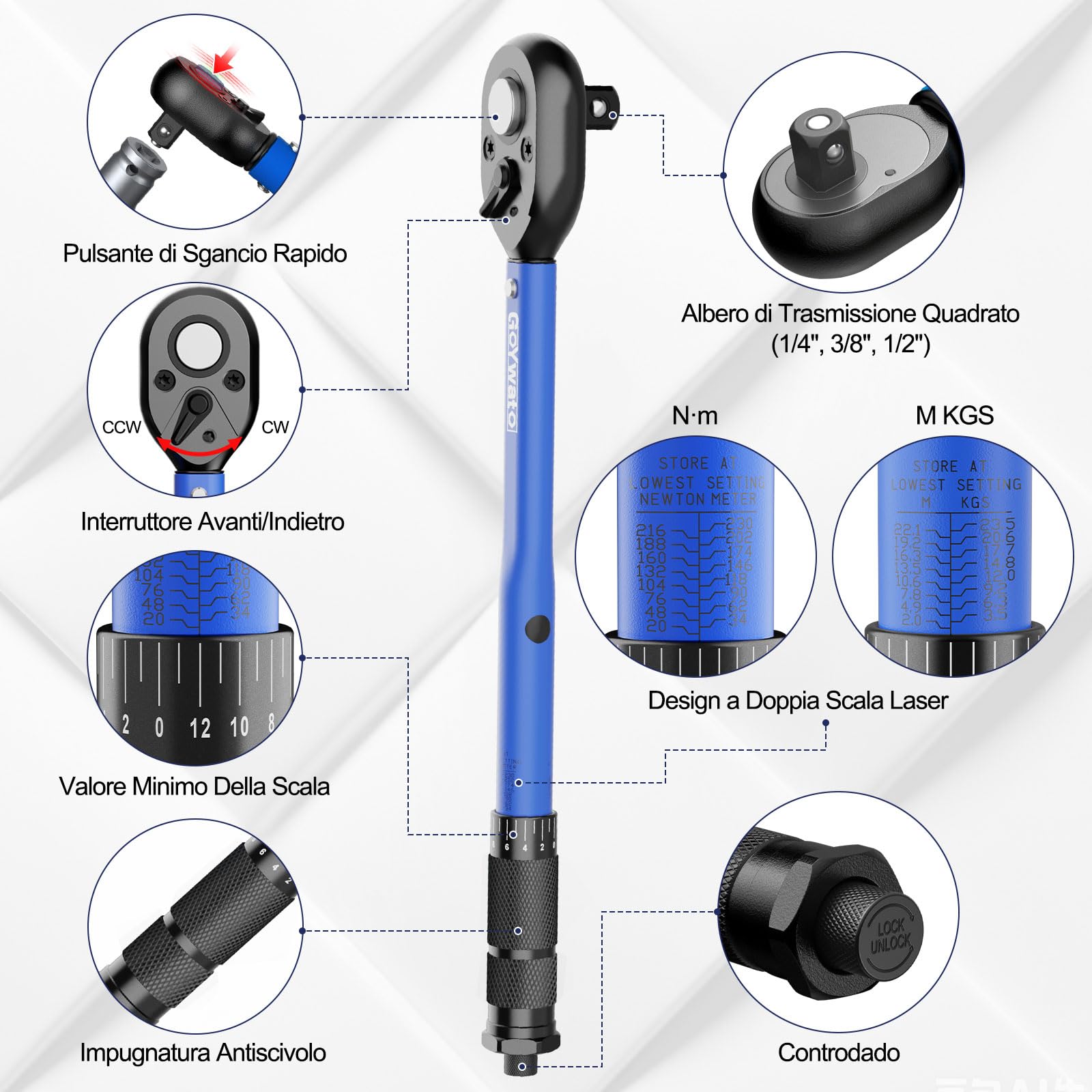 35-Pcs Kit di Chiave Dinamometrica con 1/4" 3/8" 1/2" Dinamometrica | Set di Chiavi Dinamometriche con ±3% Precisione, Doppia Scala, 32 CR-V Accessori, Valigetta, per Auto Bici Moto Camion