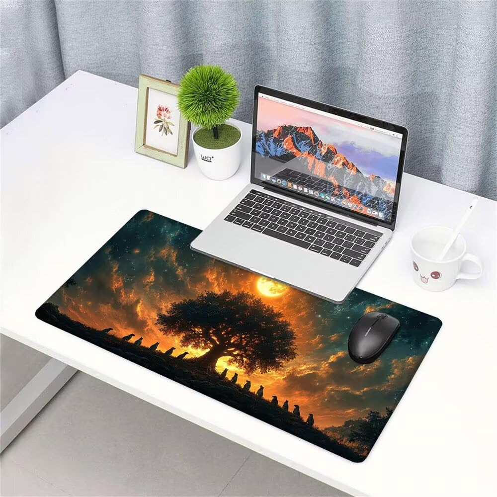 Alfombrilla de Mouse para Juegos, Nero, XXL, Antideslizante, Impermeable, Diseño de Luna, Extendido, Grande, 1200x600x3mm, para PC, Laptop, Ufficio, Famiglia d-525