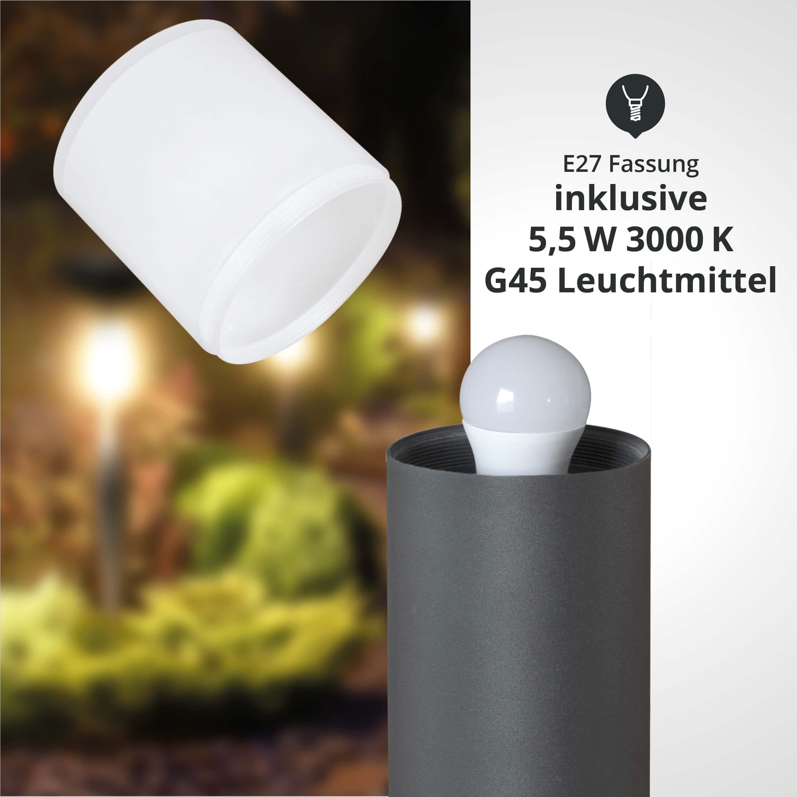 LED Universum Wegeleuchte mit 2 Steckdosen Höhe 80cm rund anthrazit IP44 inklusive Leuchtmittel E27 austauschbar | Gartenlampe Pollerleuchte Außenstehleuchte Sockelleuchte Wegbeleuchtung Terrasse