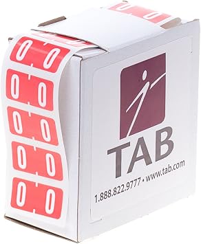 TAB Compucolor Numeric Folder Label Roll, 0, Salmon, 1/2", 500 Labels/Roll