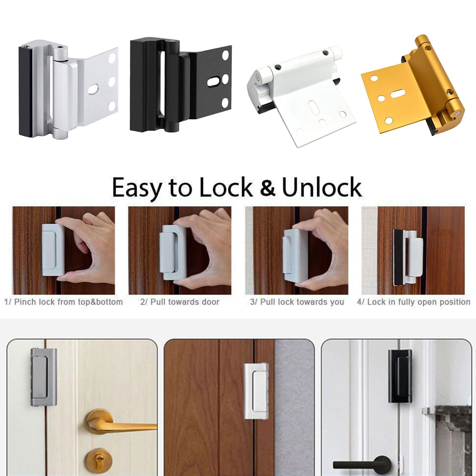 Cerradura de seguridad para puerta de seguridad para niños, dispositivo de seguridad de metal, seguro para el hogar, cerradura de puerta, actualizaciones, casa de seguridad a prueba de niños