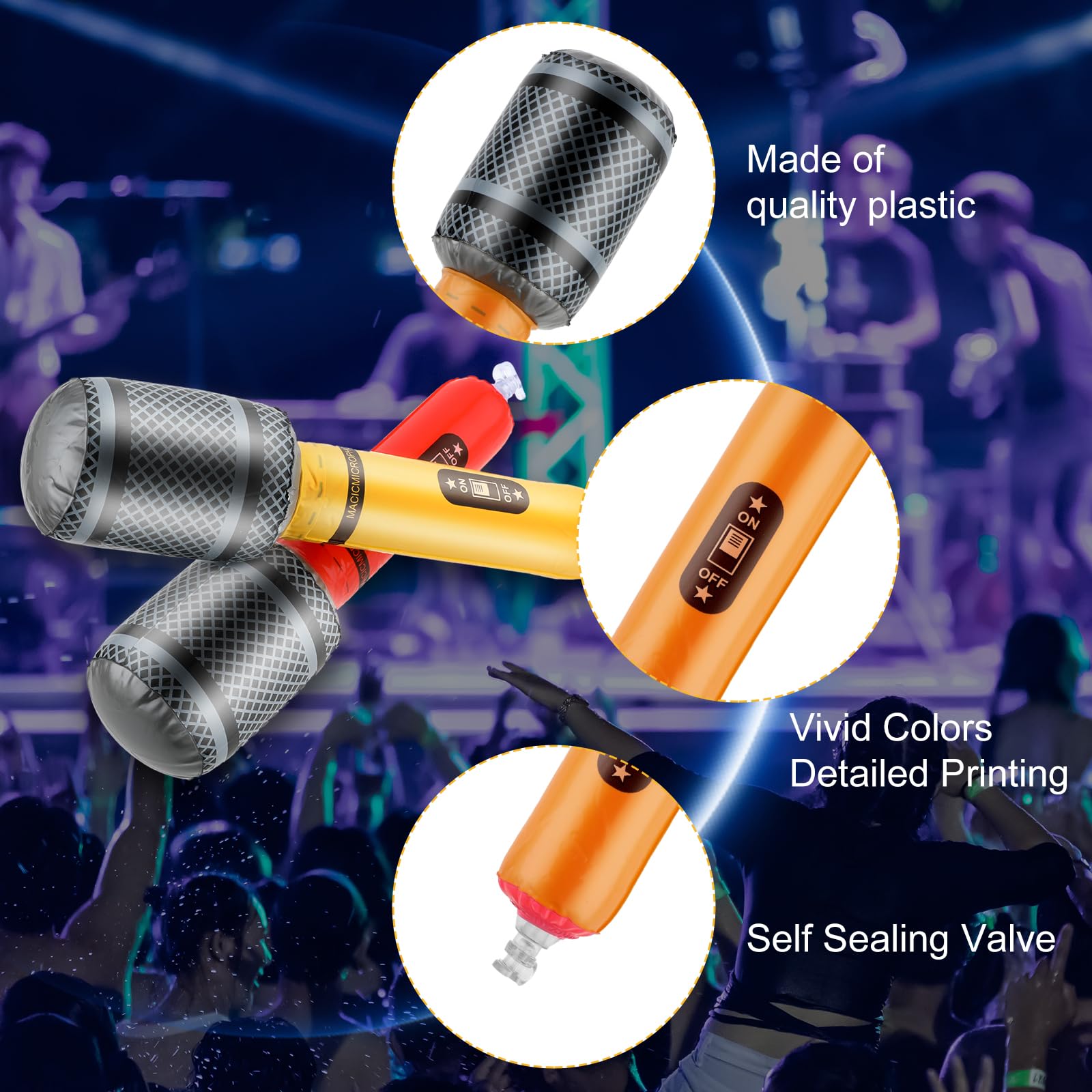 12x Aufblasbare Mikrofone Für Partys - Bunte Luft-Mikrofone Für 80er & 90er Jahre Feiern (25cm)