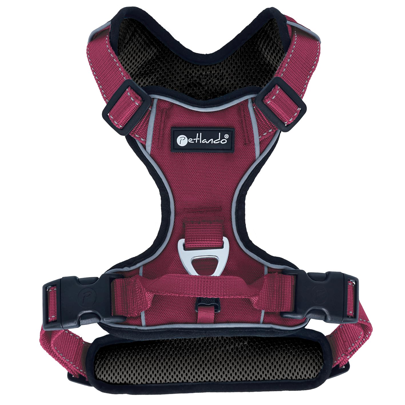 Petlando Hundegeschirr Outdoor – stark reflektierend, gepolstert, atmungsaktiv, robust, stufenlos verstellbar, Zwei D-Ringe – Berry, S (Halsumfang 36-48cm, Brustumfang 46-56cm)