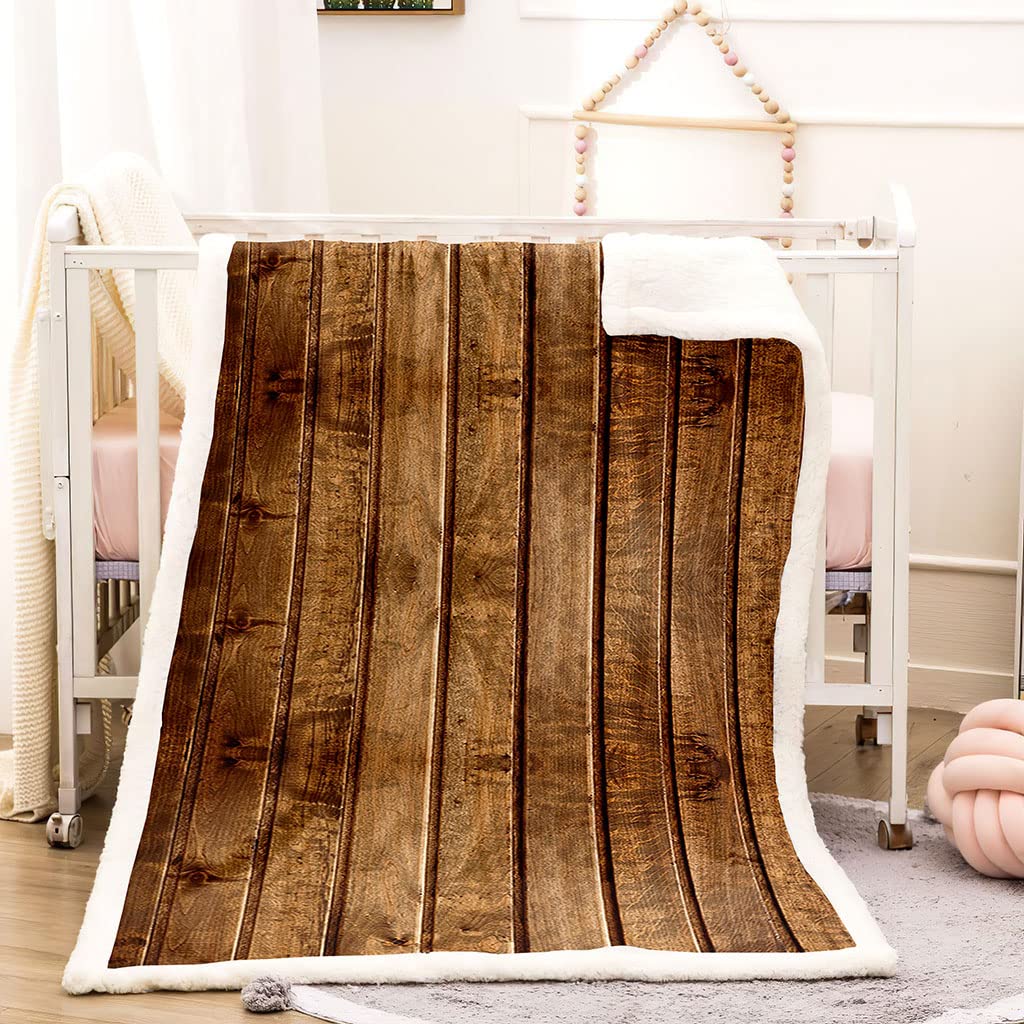 Mantas para Cama De Franela Invierno para Infantil Y Adulto 150X200Cm Manta Polar De Felpa De Microfibra Suave para Sofá, 3D Tablero De Madera Rayado Marrón Patrón, Cálida Y Transpirable