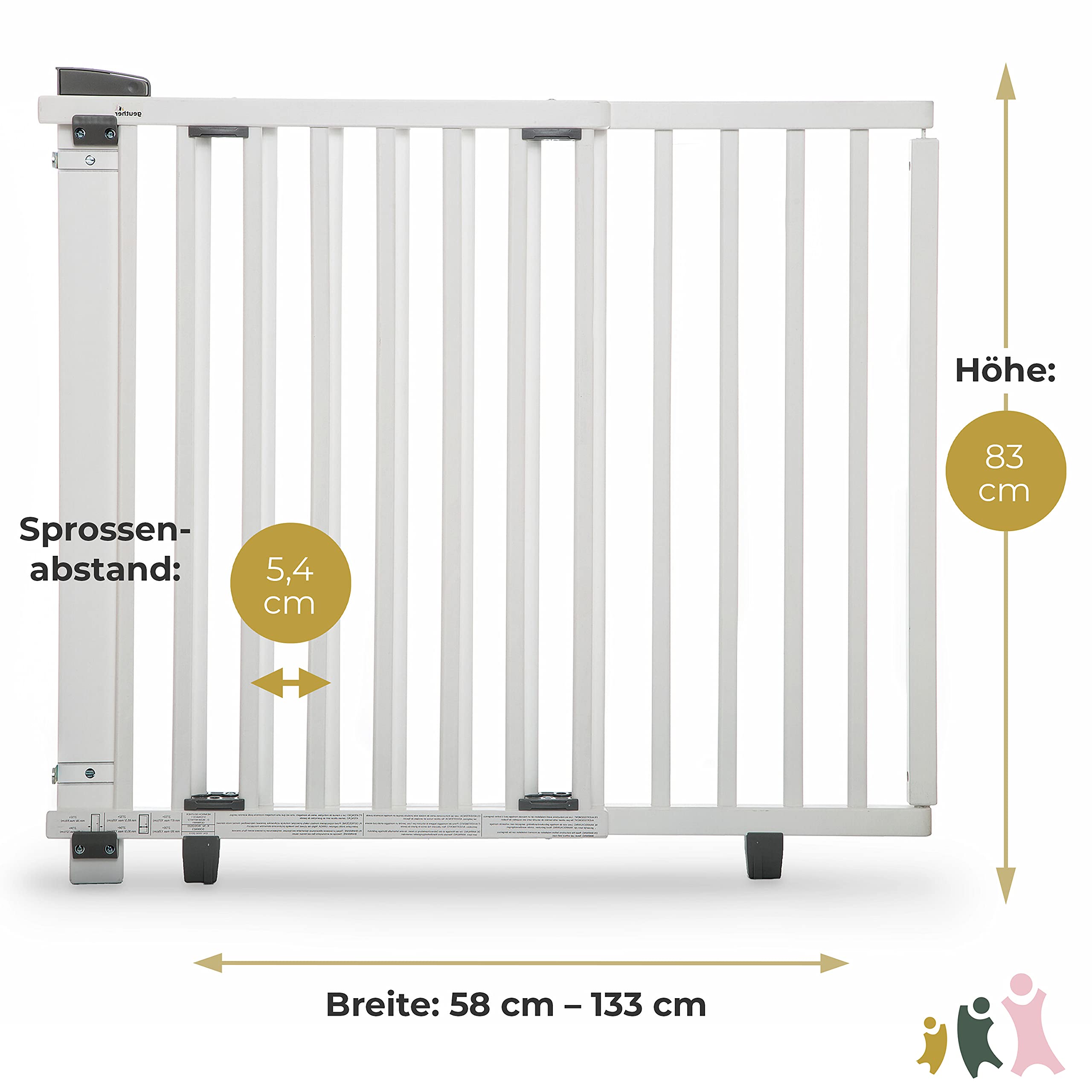 Geuther 2734 Barrière de sécurité pivotante Protection escalier Adaptation: 86 cm - 133 cm Barrière de porte à percer Barrière haute pour bébé réglable fermeture de sécurité Blanc