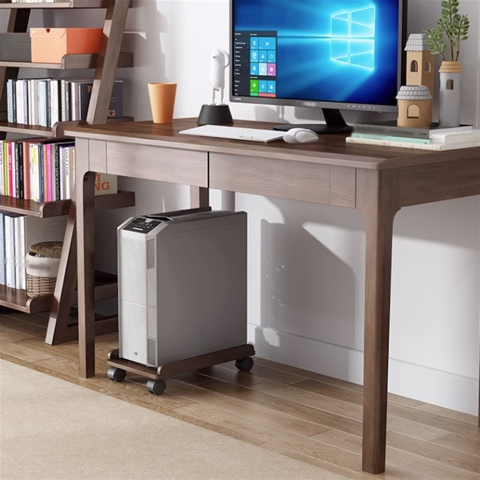 Supporto per CPU Mobile per PC Tower sotto la scrivania, Carrello Porta CPU in Legno, Supporto da Pavimento per Case PC con 4 Ruote girevoli, Adatto alla Maggior Parte dei Supporti,Brown