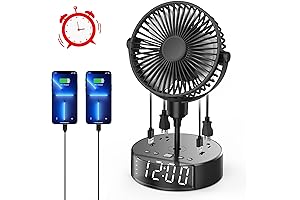 Quiet Desk Fan with Clock, USB Ports, and Outlets