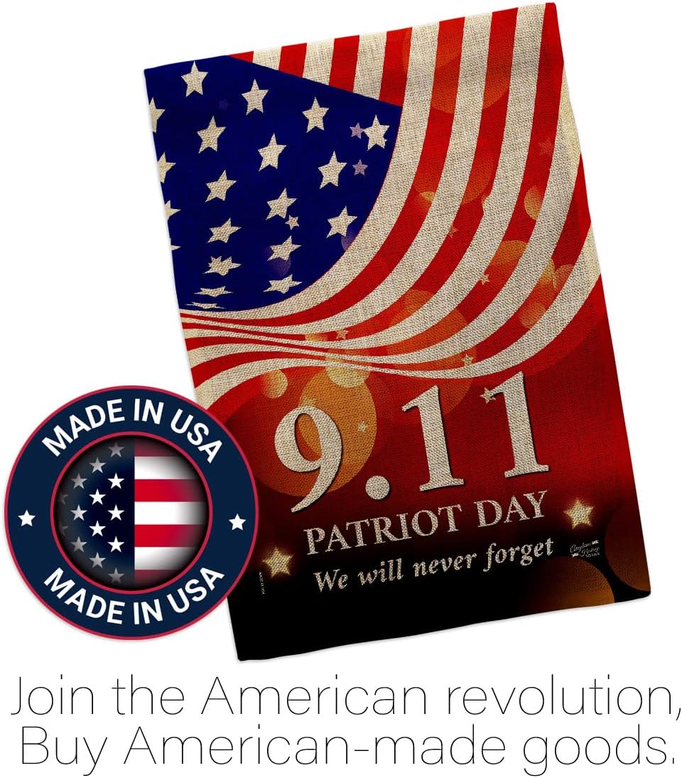 Remember 9/11 Burlap Garden Flag Set with Stand Patriot Day World Planet Peace Environment Awareness United State American House Banner Small Yard Gift Double-Sided, Made in USA