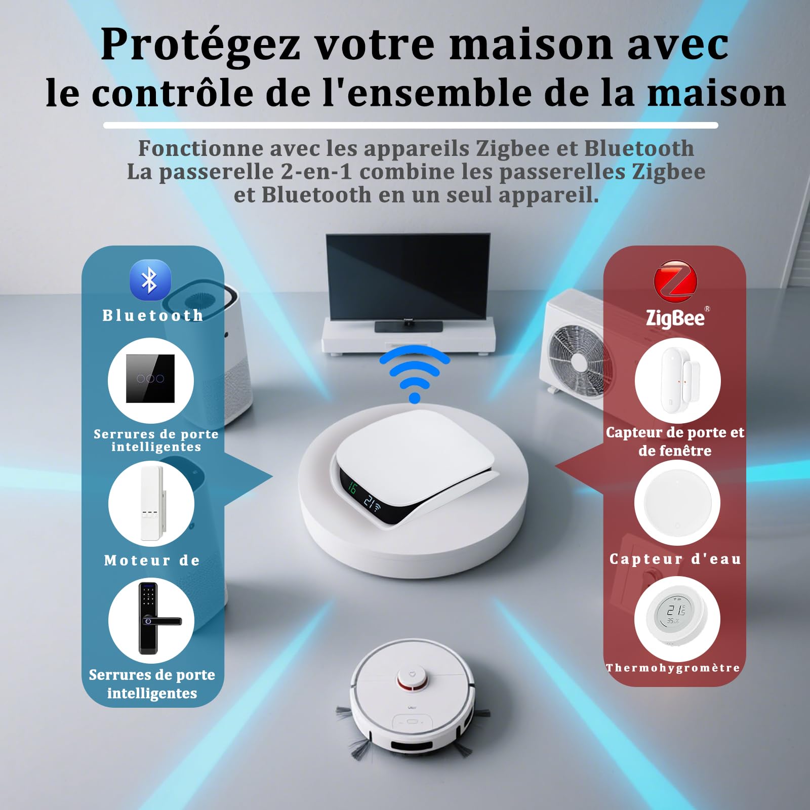 Tuya Zigbee Gateway Hub [Quantité d'appareils en ligne affichés]Intelligent Bluetooth ZigBee Gateway Bridge pour Domotique Pont Passerelle Contrôleur Compatible avec Alexa,Google Home,Smart Life
